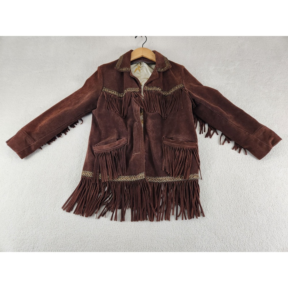 VTG Boho 70s Fringe Suede Womens Jacket Brown Size Small? Altered Hippie